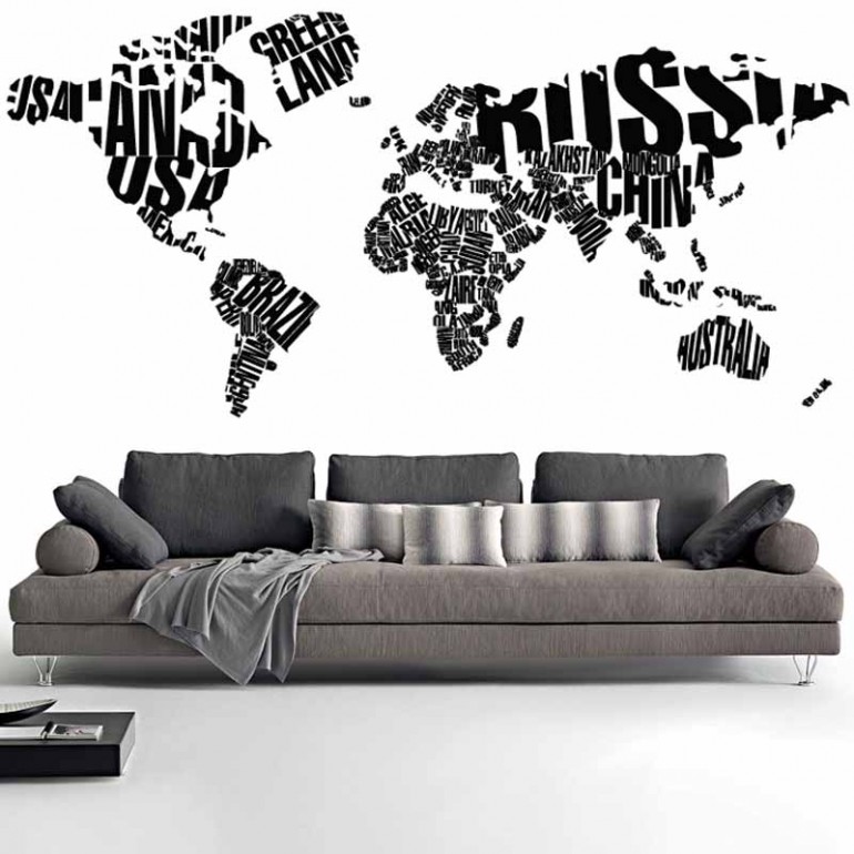 Adesivi Murali Mappa del mondo Planisfero tipografico - SonoNato